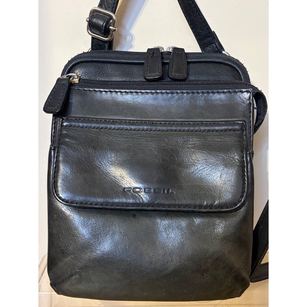 Vintage Fossil Black Leather Crossbody Travel Purse Shoulder Bag - Picture 3 of 14